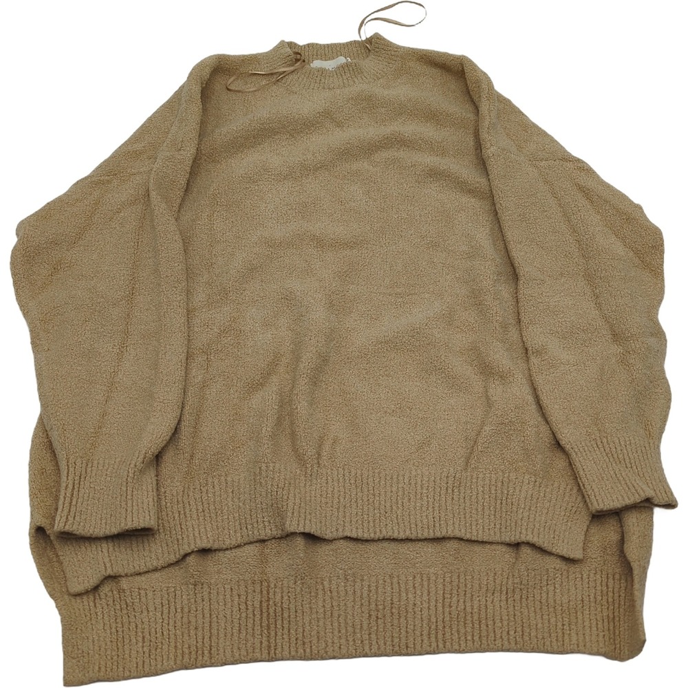 Dreamers by Debut Tan Oversized Boucle Knit Pullover Sweater Large Slouchy Slit
